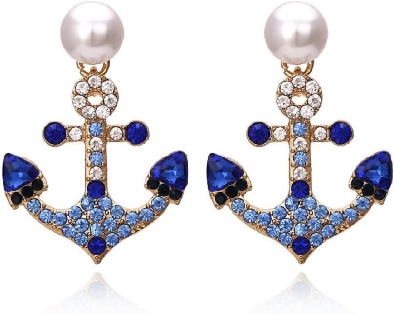 Blue Anchor Earrings for Women, Cute Anchor Statement Earrings, Nautical Anchor Dangle Earrings H... | Amazon (US)
