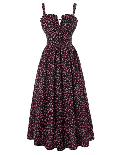 Scarlet Darkness Dresses for Women 2026 Summer Milkmaid Dress Cottagecore Fairy Dresses Black Pink Floral S | Amazon (US)