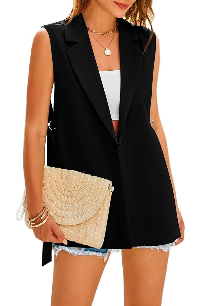 MASCOMODA Womens Fashion 2025 Sleeveless Blazer Vest Spring Casual Open Front Lapel V Neck Office... | Amazon (US)