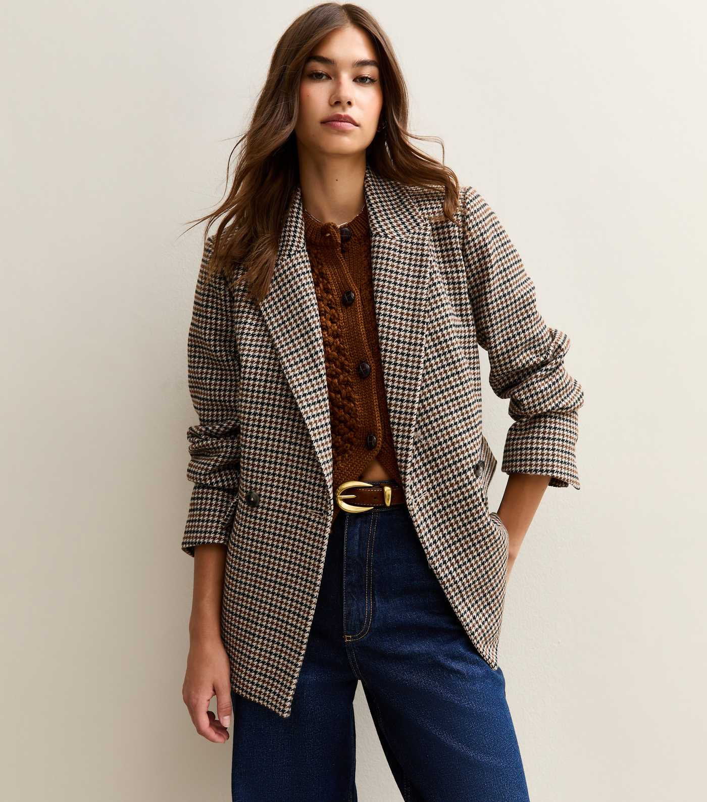 Brown Brushed Texture Checked Blazer | New Look | New Look (UK)