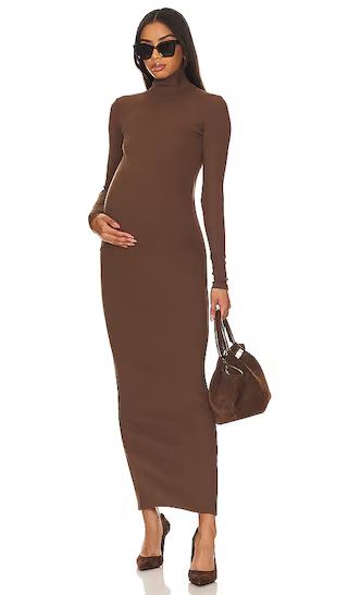 Long Sleeve Rib Maternity Dress in Brown | Revolve Clothing (Global)