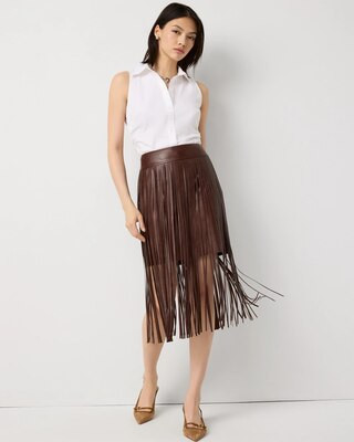 Women's Fringe Faux Leather Skirt in Tonal Brown Pu size 6 | White House Black Market | White House Black Market