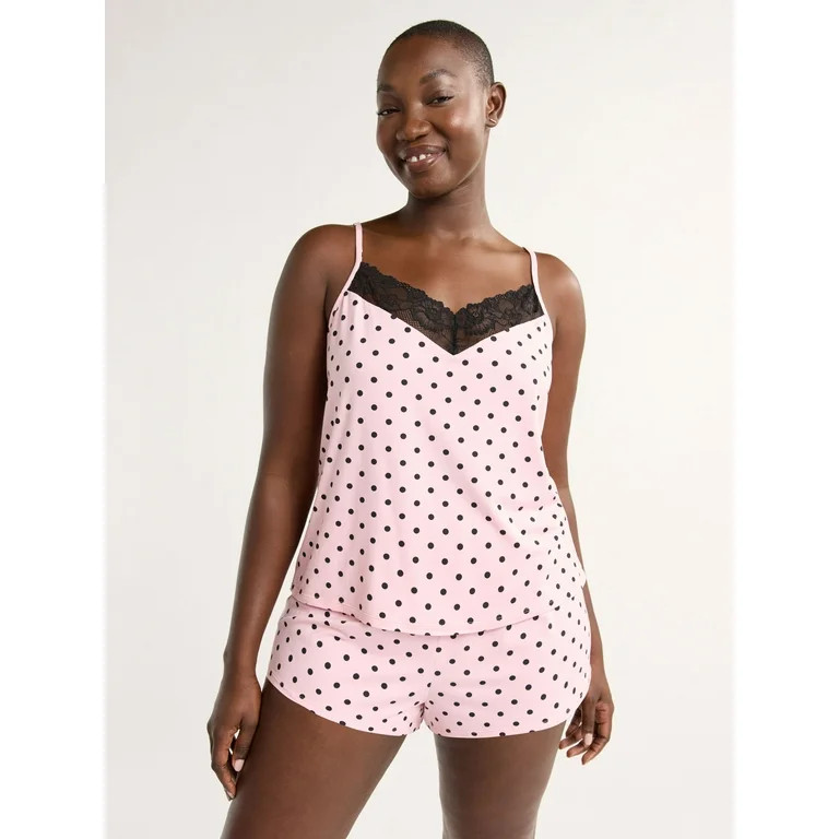 Joyspun Women’s and Women’s Plus Lace Trim Knit Cami and Shorts Pajama Set, Sizes XS to 3X | Walmart (US)