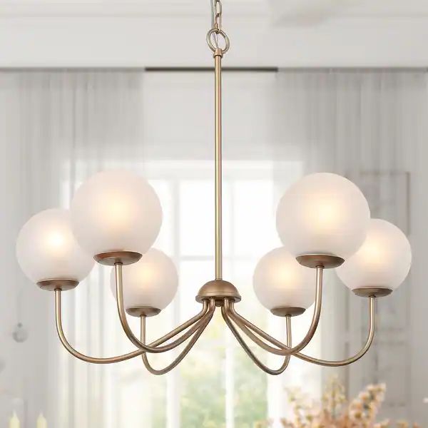 Modern Gold 6-Light Chandelier Globe Ceiling Light with Frosted Glass Shade for Living Room | Bed Bath & Beyond