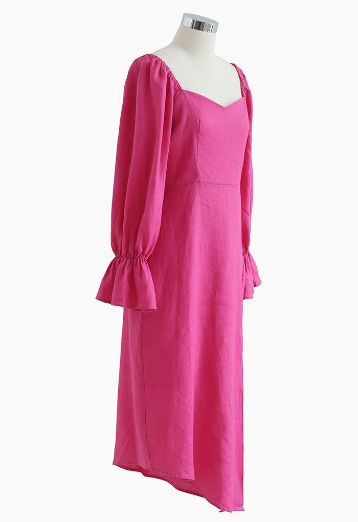 Sweetheart Neck Asymmetric Split Dress in Hot Pink | Chicwish