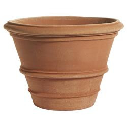 Lupa Rustic Lodge Brown Terracotta Handcrafted Round Ribbed Planter - Small | Kathy Kuo Home
