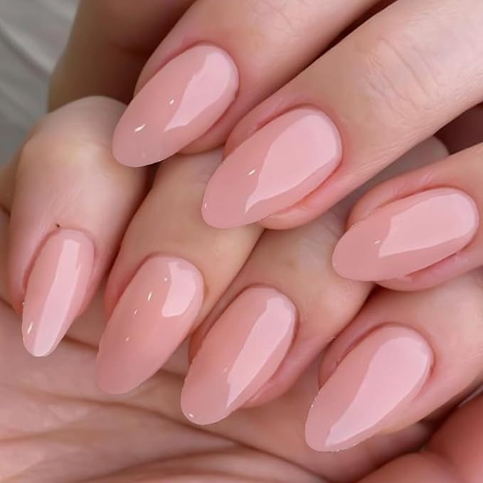 GLAMERMAID Nude Pink Press On Nails Short Almond, Handmade Jelly Soft Gel Nails Round Oval Fake N... | Amazon (US)