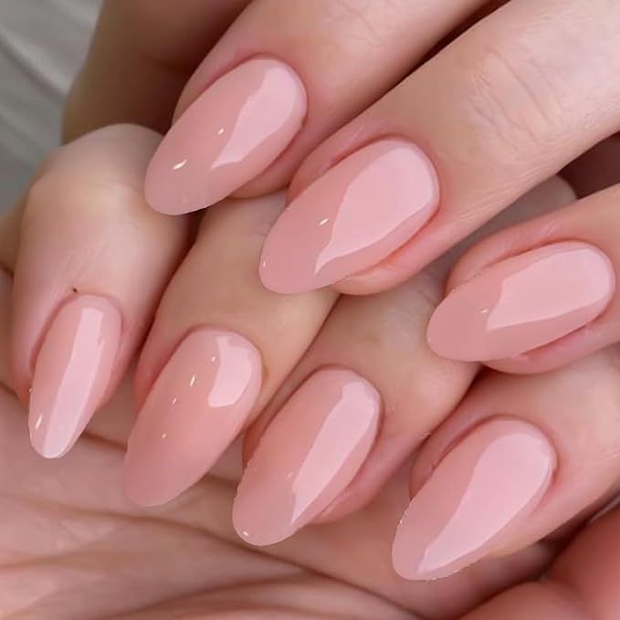 GLAMERMAID Nude Pink Press On Nails Short Almond, Handmade Jelly Soft Gel Nails Round Oval Fake N... | Amazon (US)