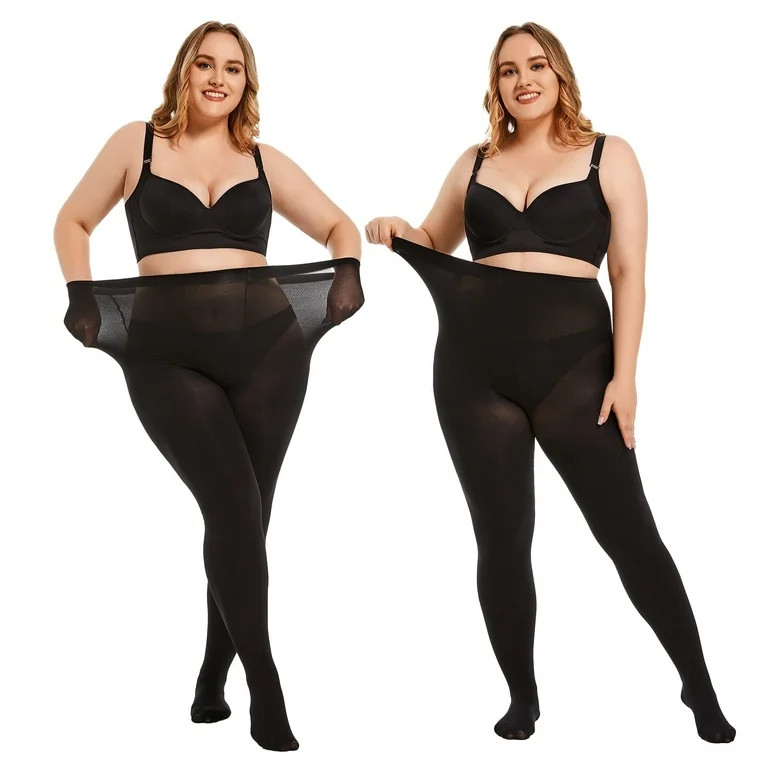 G&Y 2 Pairs Semi Opaque Tights for Women - Plus Size 80D Control Top Pantyhose, Black 2XL | Walmart (US)
