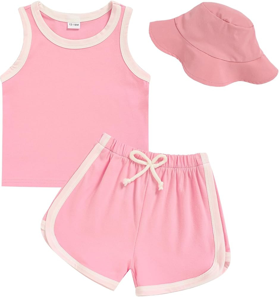 GRNSHTS Toddler Boy Girl 3 Piece Summer Outfit - Sleeveless Tank, Dolphin Shorts & Bucket Hat Set... | Amazon (US)