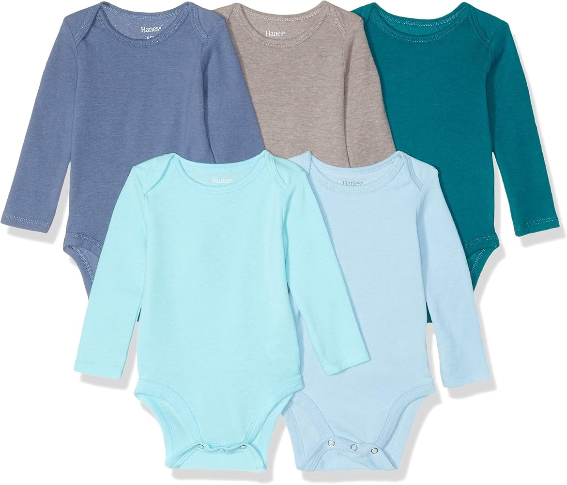 Hanes Ultimate Baby Flexy 5 Pack Long Sleeve Bodysuits | Amazon (US)