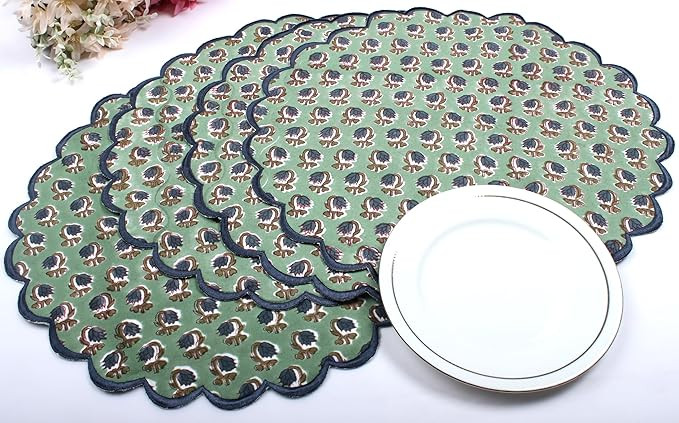 Ridhi Bo-ho Round Place Mat Double Layer Floral Cotton Washable Placemats 15" Round Embroidery Bl... | Amazon (US)