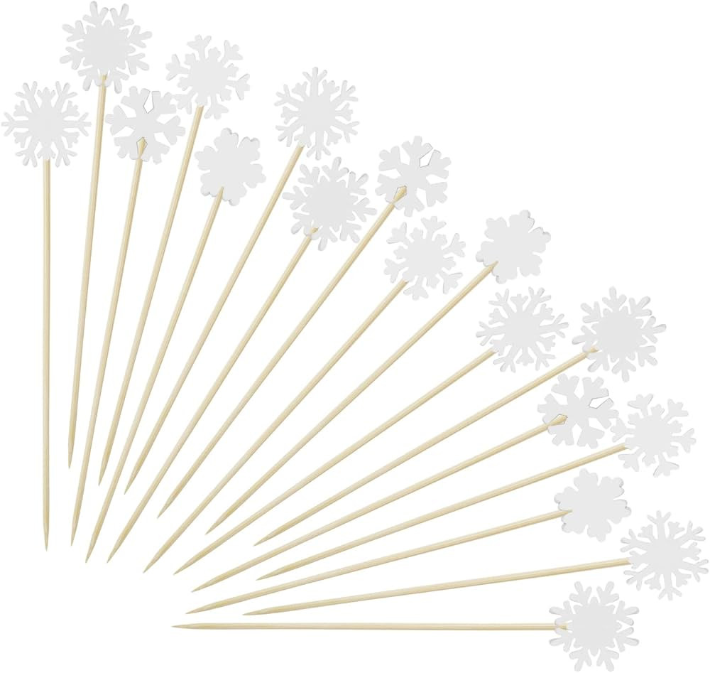 Cieovo 200 Pieces Christmas Snowflake Cocktail Picks Assorted Handmade Snowflake Christmas Fruits... | Amazon (US)