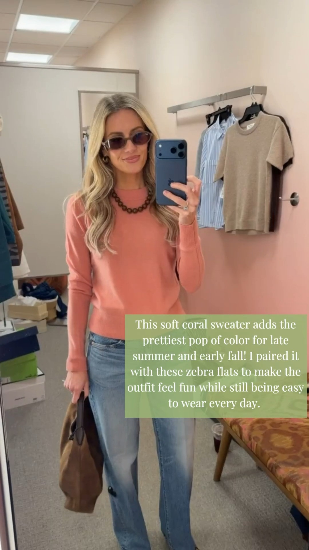 Loving this coral sweater! 

 #LTKgrwm #LTKootd #LTKmomlife