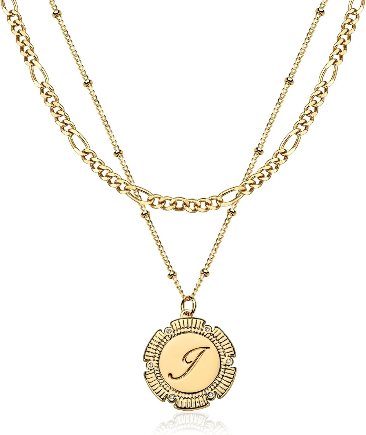 MTMY Layered Initial Necklace Set Gold CZ Initial Pendant 14K Gold Plated Dainty Paperclip Link Chai | Amazon (US)