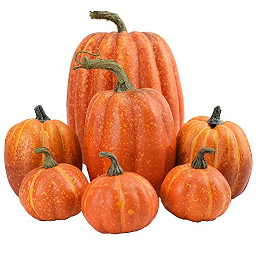 Fall Pumpkin Decor | 7 Large Orange Fake Pumpkin Fall Decorations, Artificial Pumpkins Harvest Faux Foam Pumpkins for Fall Autumn Halloween Thanksgiving Decorations Outdoor | Amazon (US)