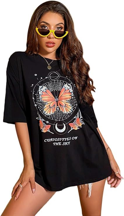 Floerns Women's Casual Graphic Print Short Sleeve Loose T Shirt Top | Amazon (US)