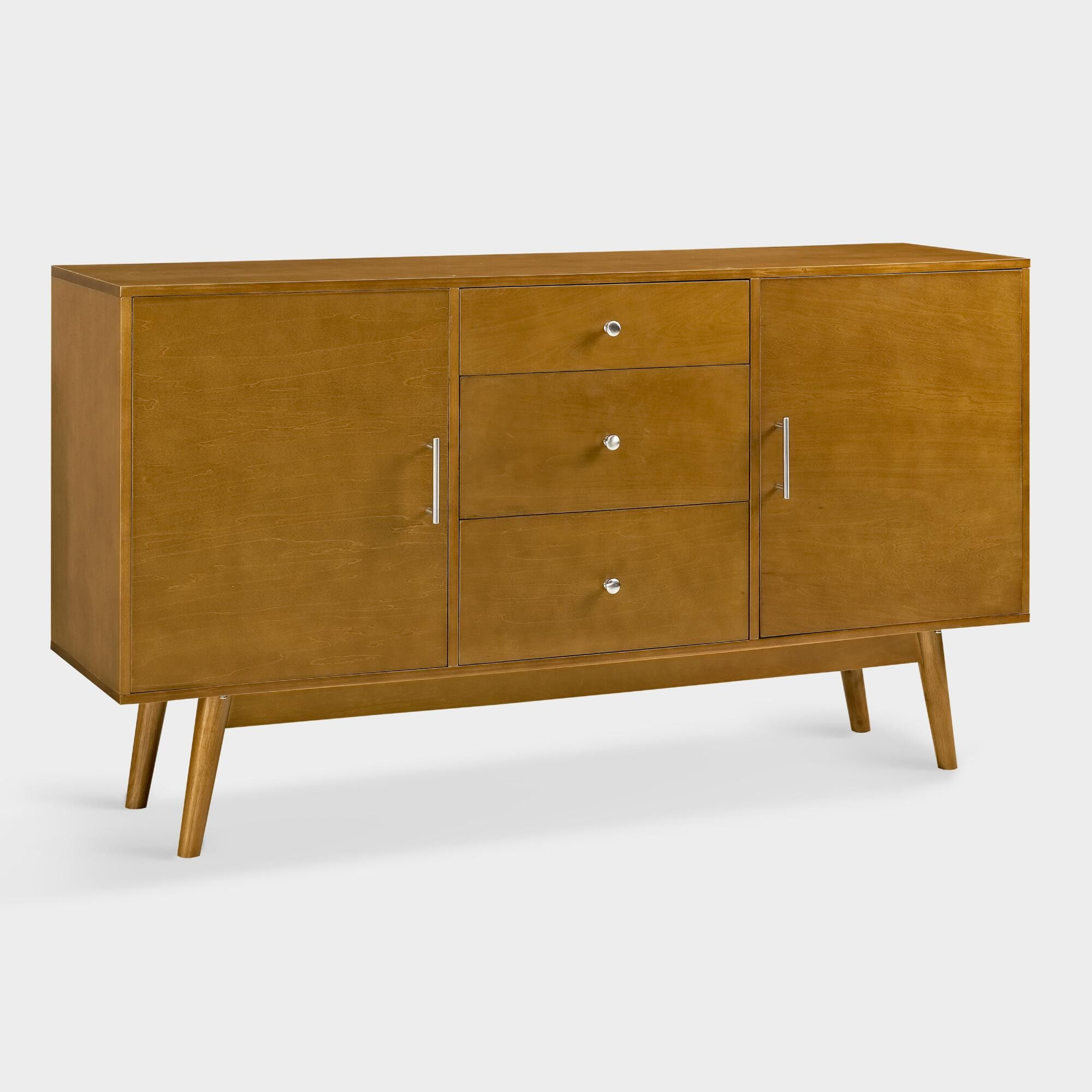 Extra Wide Acorn Brown Wood Mid Century Media Stand by World Market | World Market