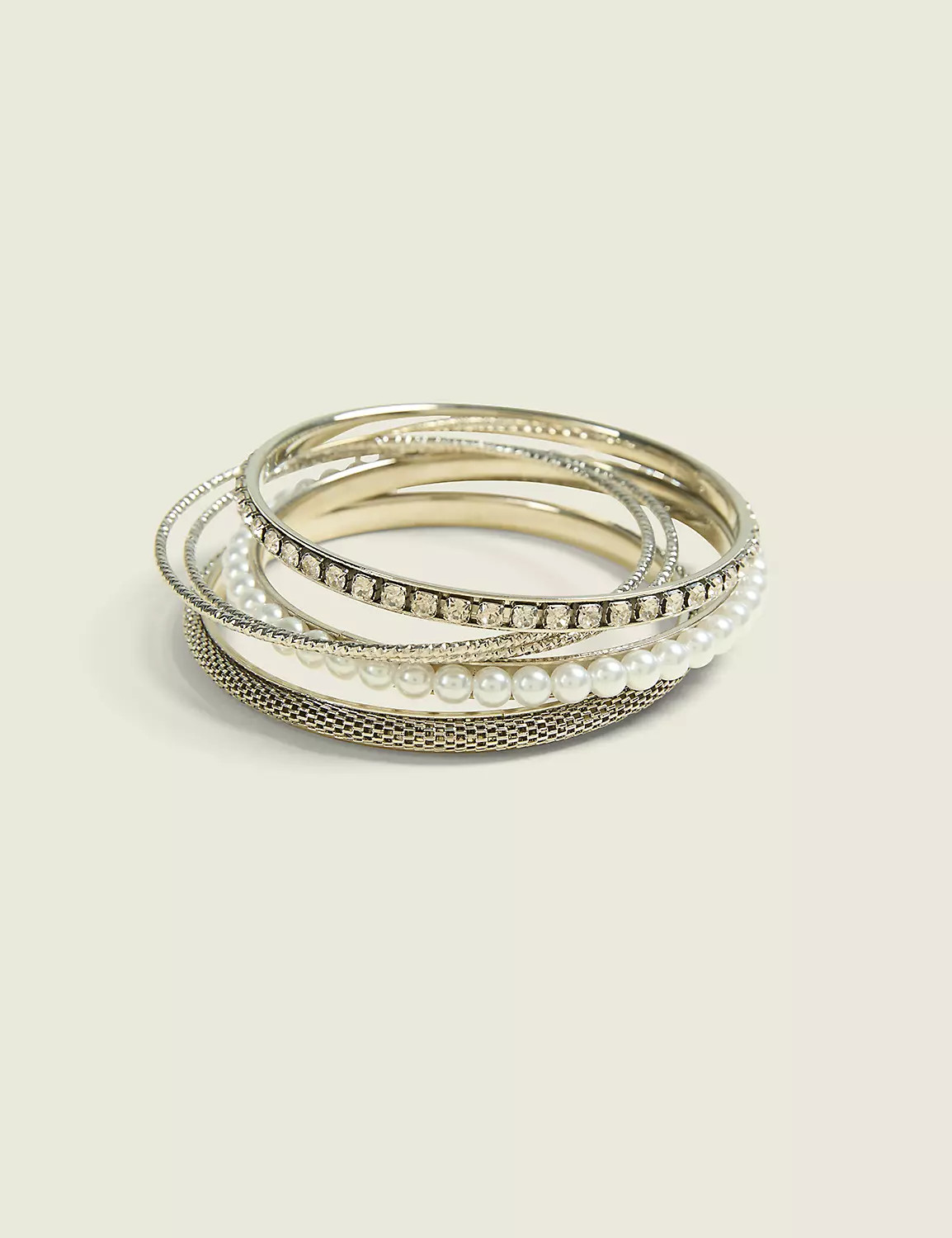 Silvertone & Pearlized Bangle Set | Lane Bryant (US)