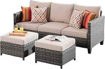 ovios Patio Sofa, All Weather Outdoor Rattan Wicker Sofa and 2 Ottomans High Back Couch for Garde... | Amazon (US)