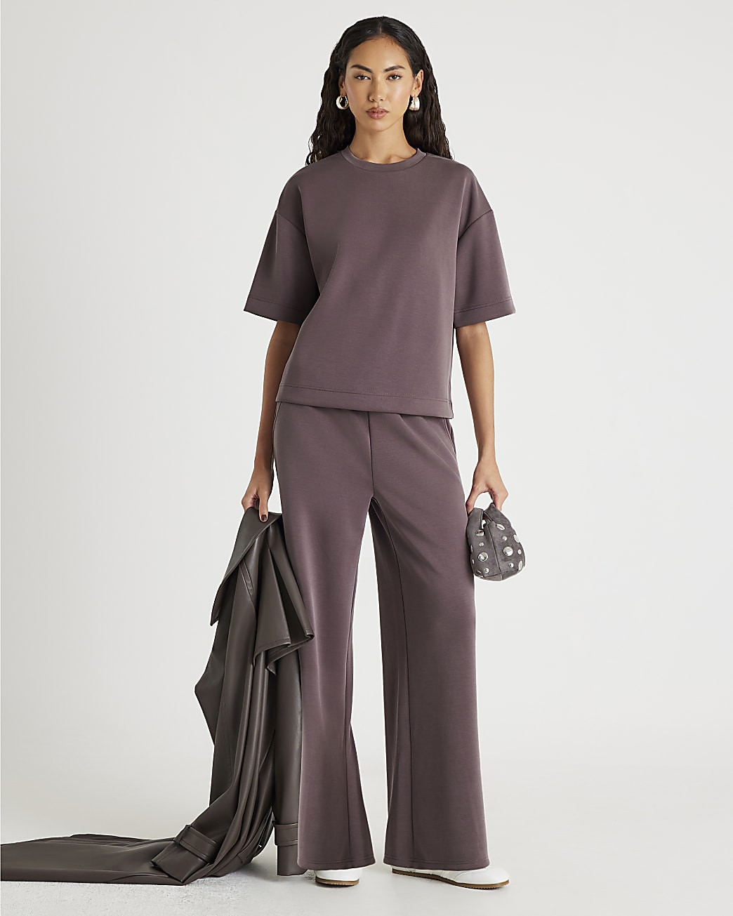 Brown Premium Wide leg joggers | River Island UK & IE