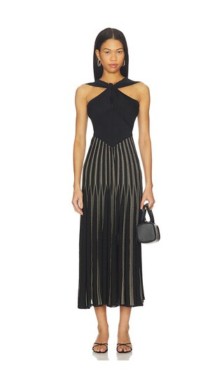Rebellion Striped Halter Dress in Metallic Black & Gold | Revolve Clothing (Global)