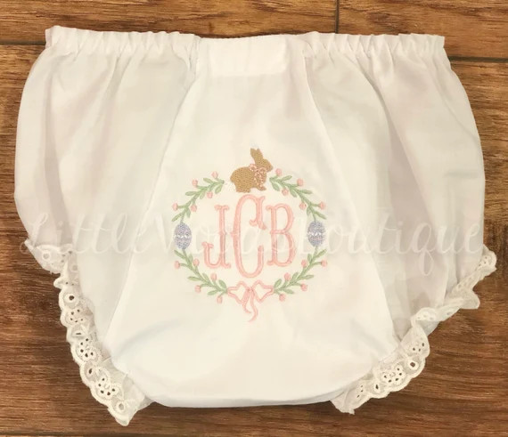Monogrammed Eyelet Easter Bunny Wreath Diaper Cover  White | Etsy | Etsy (US)