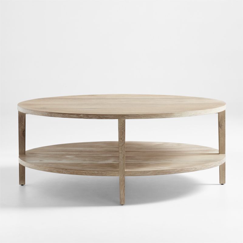 Clairemont Natural Oak Wood 48" Round Coffee Table with Shelf + Reviews | Crate & Barrel | Crate & Barrel