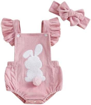 YINGISFITM My First Easter Baby Girl Outfit Newborn Overalls Chick Bunny Ears Bubble Romper Infan... | Amazon (US)