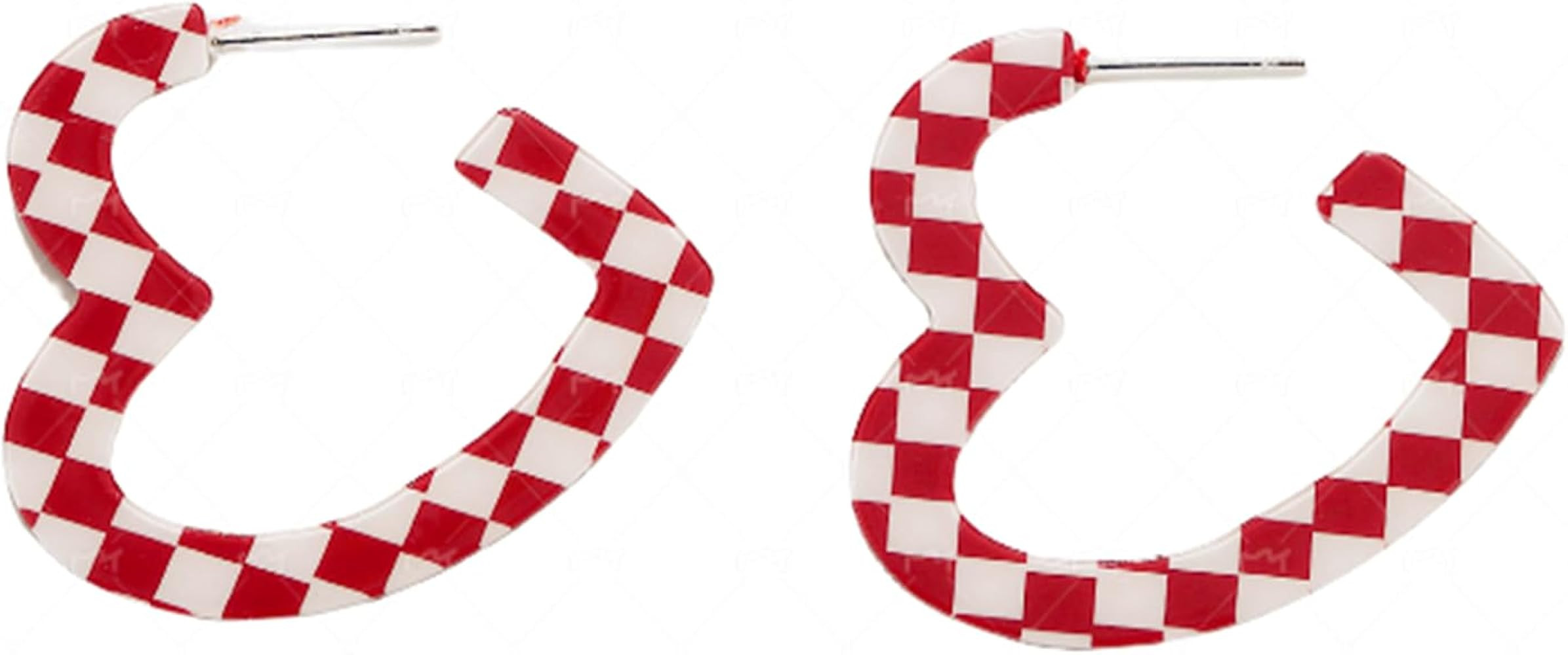 Checkerboard Hoop Earrings for Women Sterling Silver Post Hypoallergenic Retro Simple Colorful Ac... | Amazon (US)