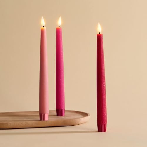 LampLust Battery Operated Candles with Remote, 9 Inch, 3 Pack Gradient Pink Candlesticks, LED Can... | Amazon (US)
