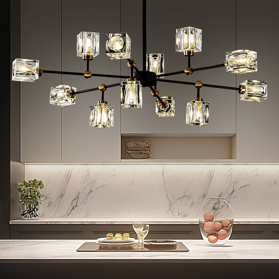 12-Light Black Crystal Chandelier Modern Sputnik Chandeliers for Dining Room Adjustable Height Sp... | Amazon (US)