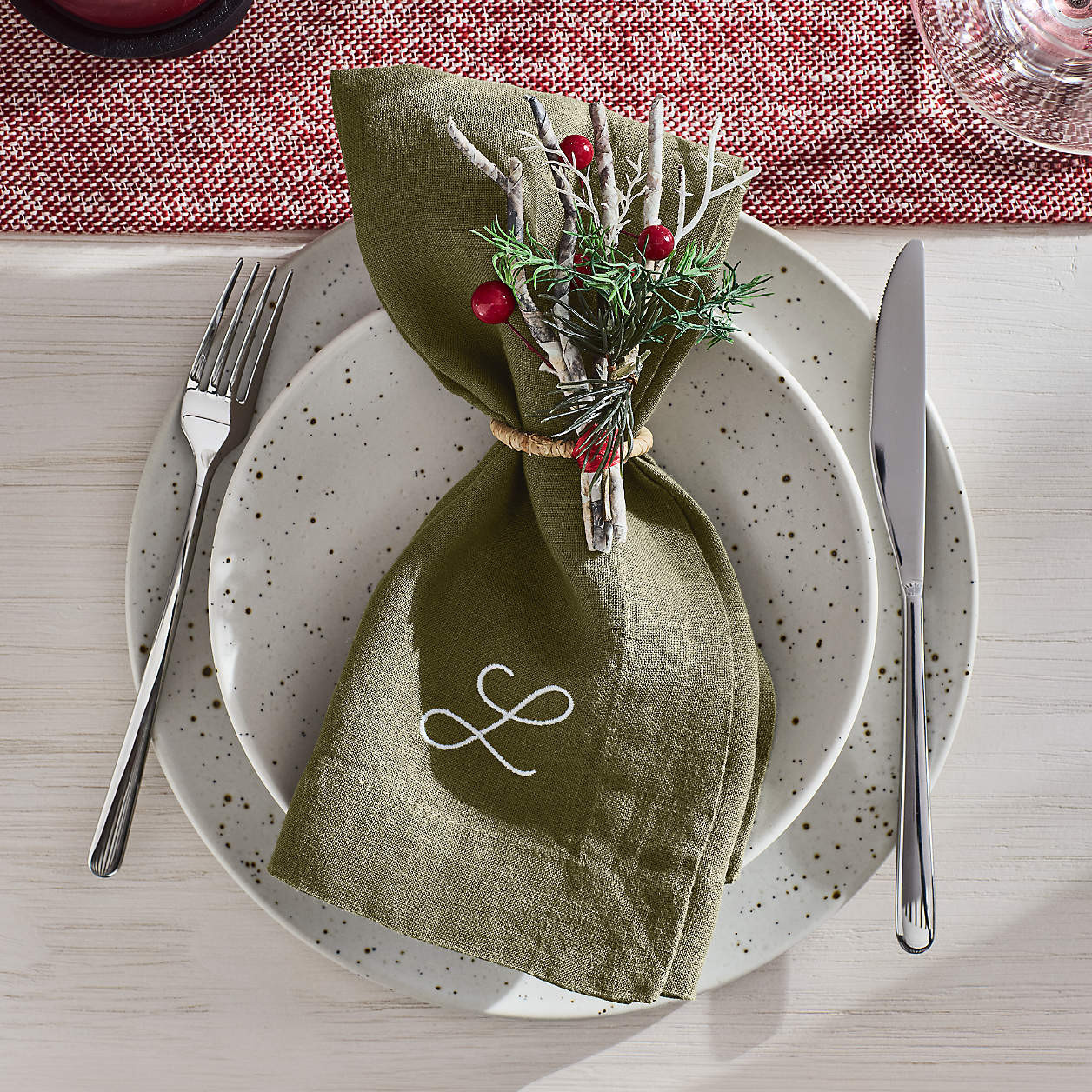 Marin Desert Green EUROPEAN FLAX -Certified Linen Napkin + Reviews | Crate & Barrel | Crate & Barrel