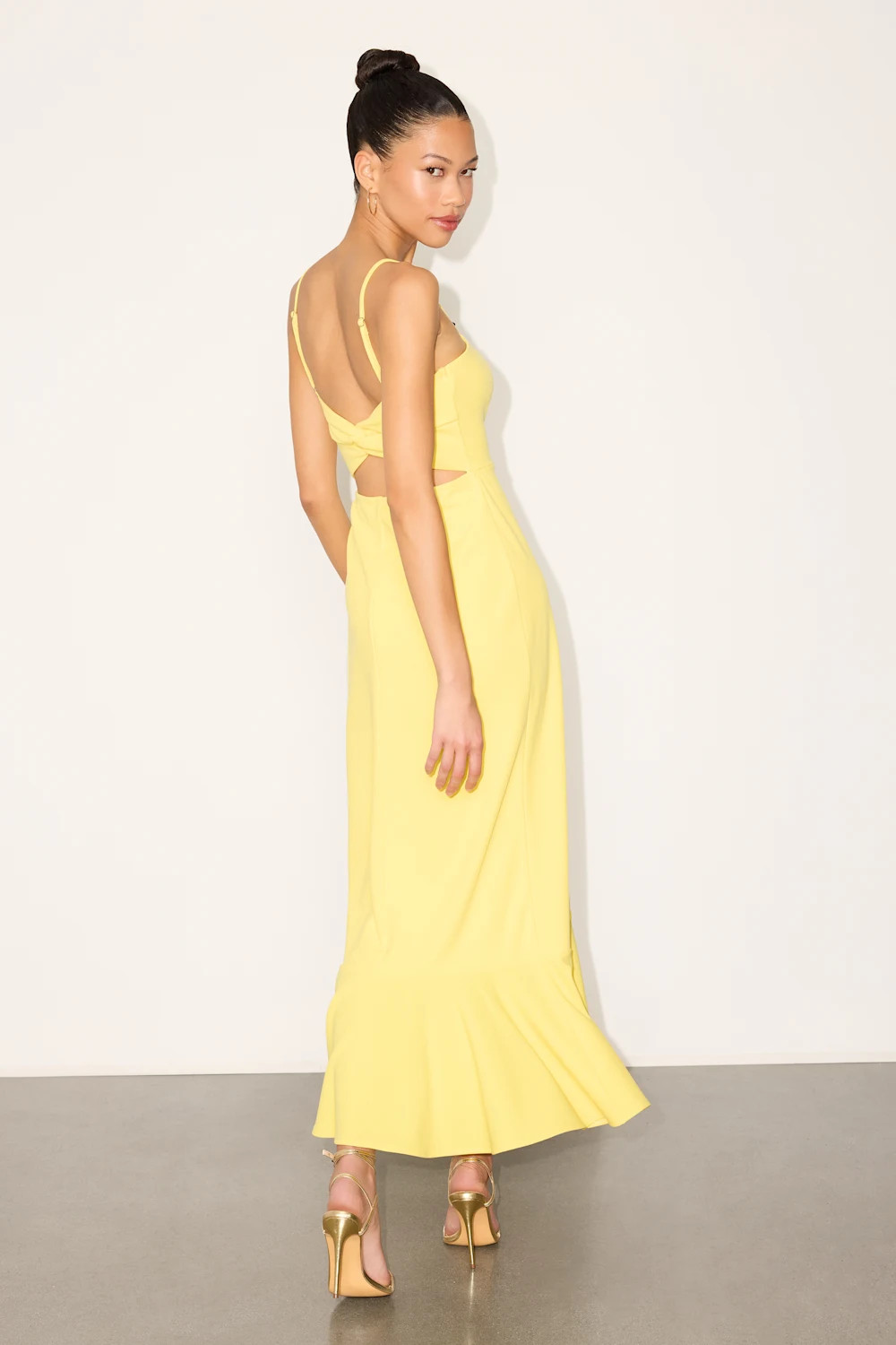 Iveta Light Yellow Cutout Ruffled Sleeveless Midi Dress | Lulus