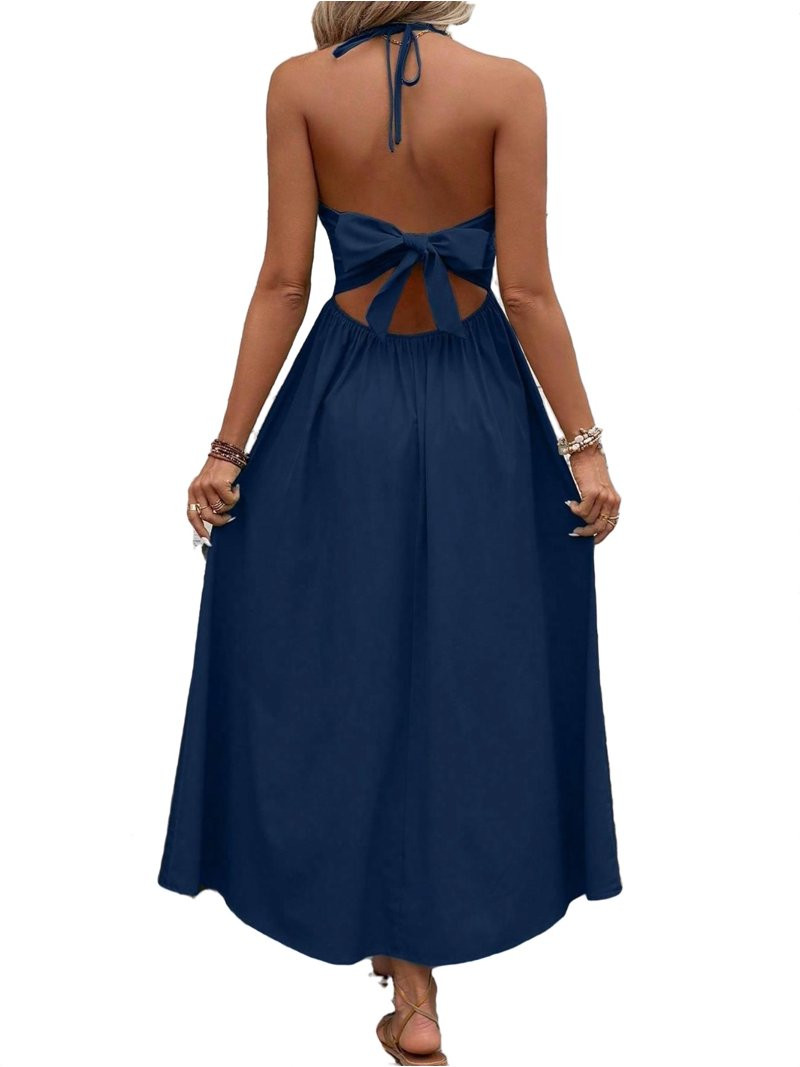 Solid Cami Halter Navy Blue Women Dresses | Walmart (US)