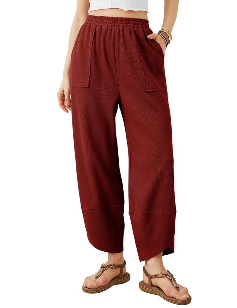 Xiaoxuemeng Womens Baggy Wide Leg Pants Casual Elastic Waisted Palazzo Harem Pants with Pockets | Amazon (US)