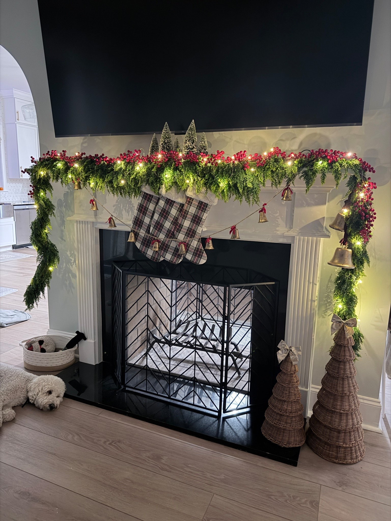 I used two strands of garland for my fireplace! I love how it looks at night with the fairy lights 

#LTKSeasonal #LTKHome #LTKHoliday