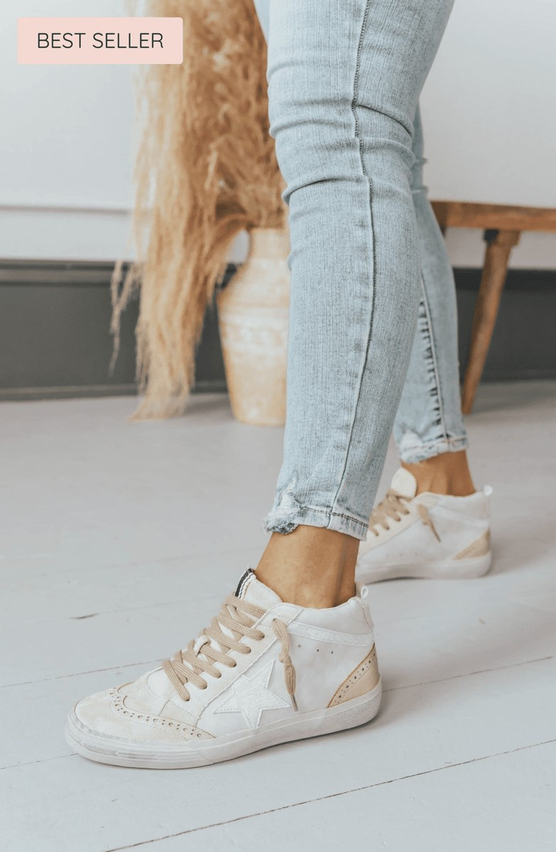 Serena Light Grey And Gold High Top Sneaker | Apricot Lane Boutique