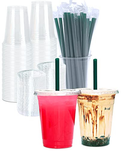 Cappatua 16 oz Clear Plastic Cups with Lids and STRAWS, Disposable Drinking Cups for Cold Drinks, Iced Coffee, Milkshakes, Smoothies, 25 Sets | Amazon (US)