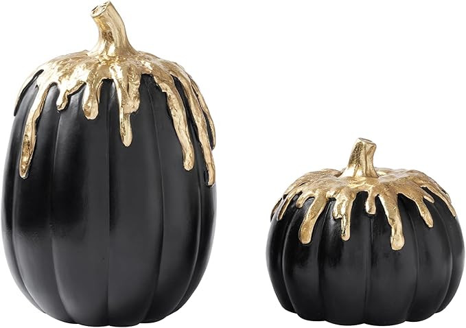 WDS WONDROUS Black and Gold Pumpkins Decoration Halloween and Fall Modern Decor, 2 PCS Artificial... | Amazon (US)