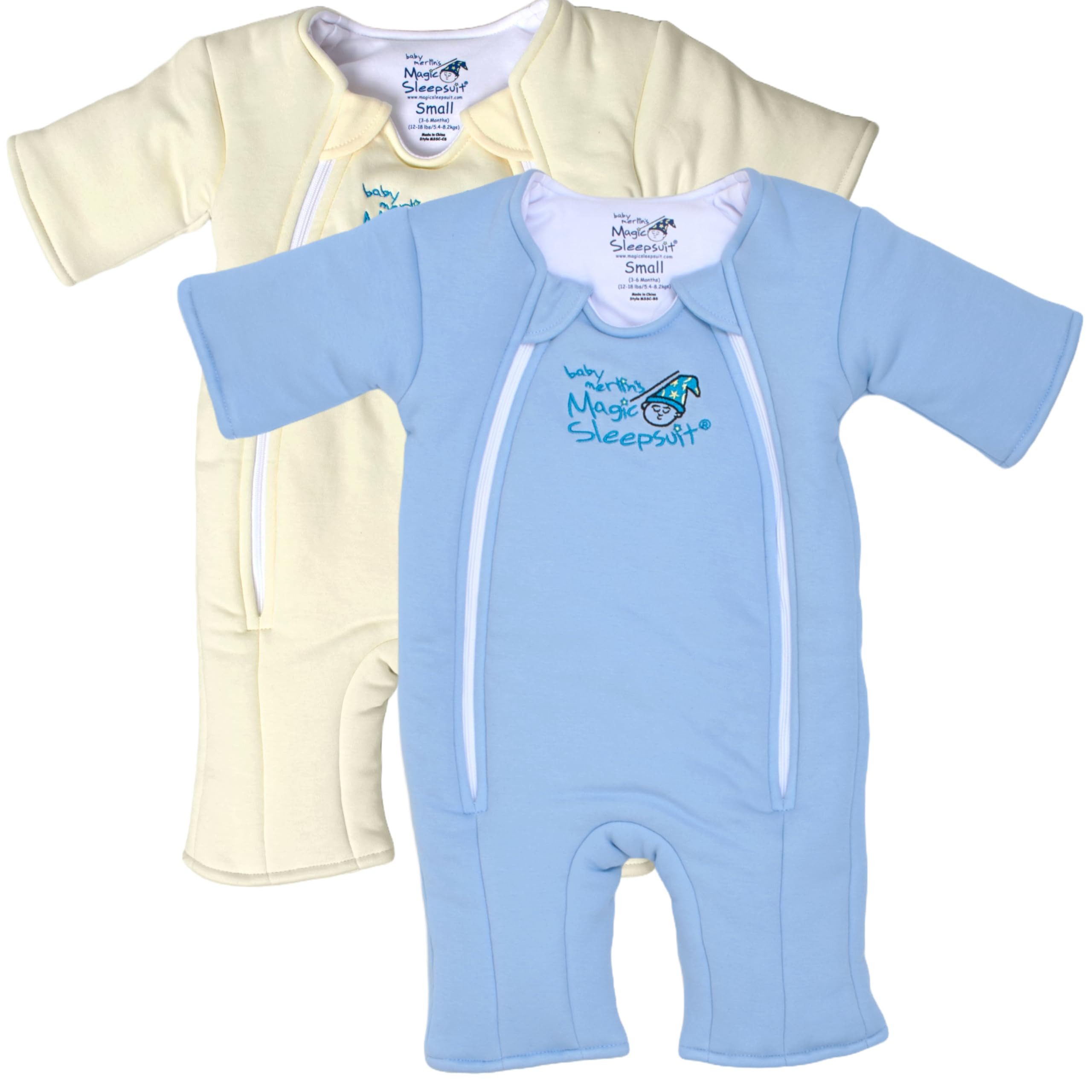 Magic Sleepsuit Baby Merlin's Cotton Baby Transition Swaddle, Small (12-18 lbs) Cozy Sleep Sack, Soft Cotton Inner Layer, Double Zipper for Easy Diaper Changes, Cream & Blue 2 Pack | Amazon (US)