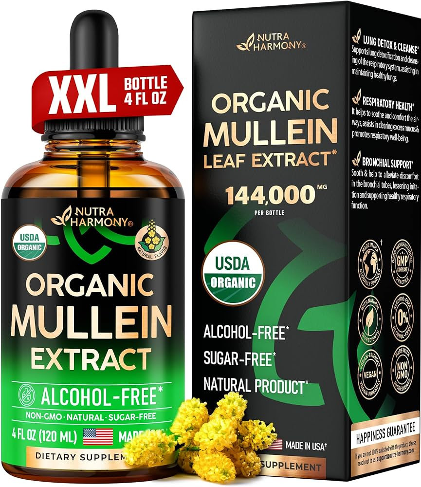 USDA Organic Mullein Drops for Lungs - Mullein Leaf Extract Supplement - Made in USA - Lung Detox... | Amazon (US)