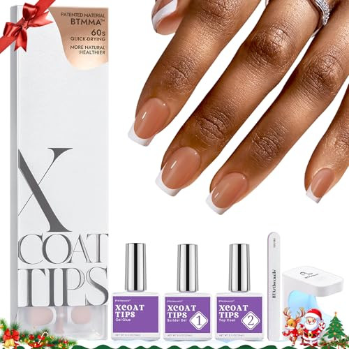 BTArtboxnails XCOATTIPS French Tip Nail Kit - Short Square Brown French Nail Tips with Nail Gel, French Protecing Duo, Nail Lamp, Gel Nail Extension Kit Christmas Gift | Amazon (US)