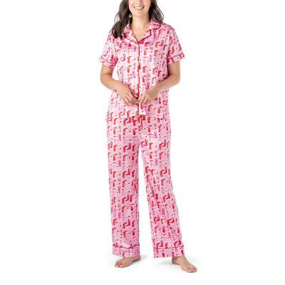 Hello Mello Women's Boots & Bubbles Satin Lounge Top and Pants, 2-Piece Pajama Set Bootie Sleep, Large/X-Large | Target