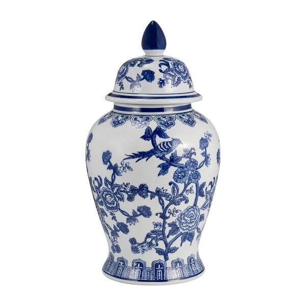 Sagebrook Home 18" Temple Jar White and Blue Chinoiserie Design Contemporary Glam Ceramic Temple ... | Bed Bath & Beyond