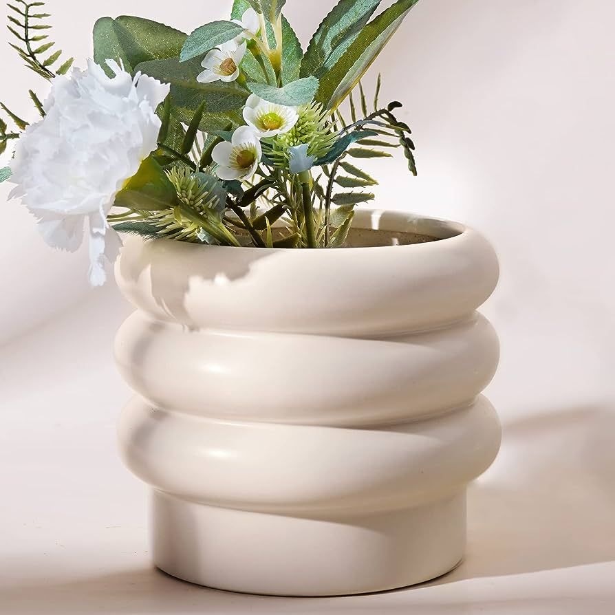 JOFAMY Tiered Bubble Ceramic Plant Pot, Creamy White 6 Inch Ceramic Planter with Drainage Holes, ... | Amazon (US)
