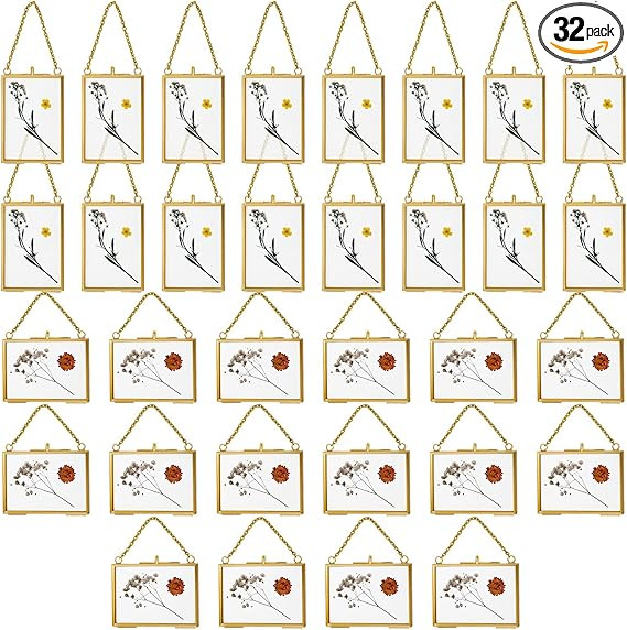 Kigley 32 Pcs Double Glass Frame for Pressed Flowers Floating Hanging Photo Frame 3.5 x 2.5 in Br... | Amazon (US)