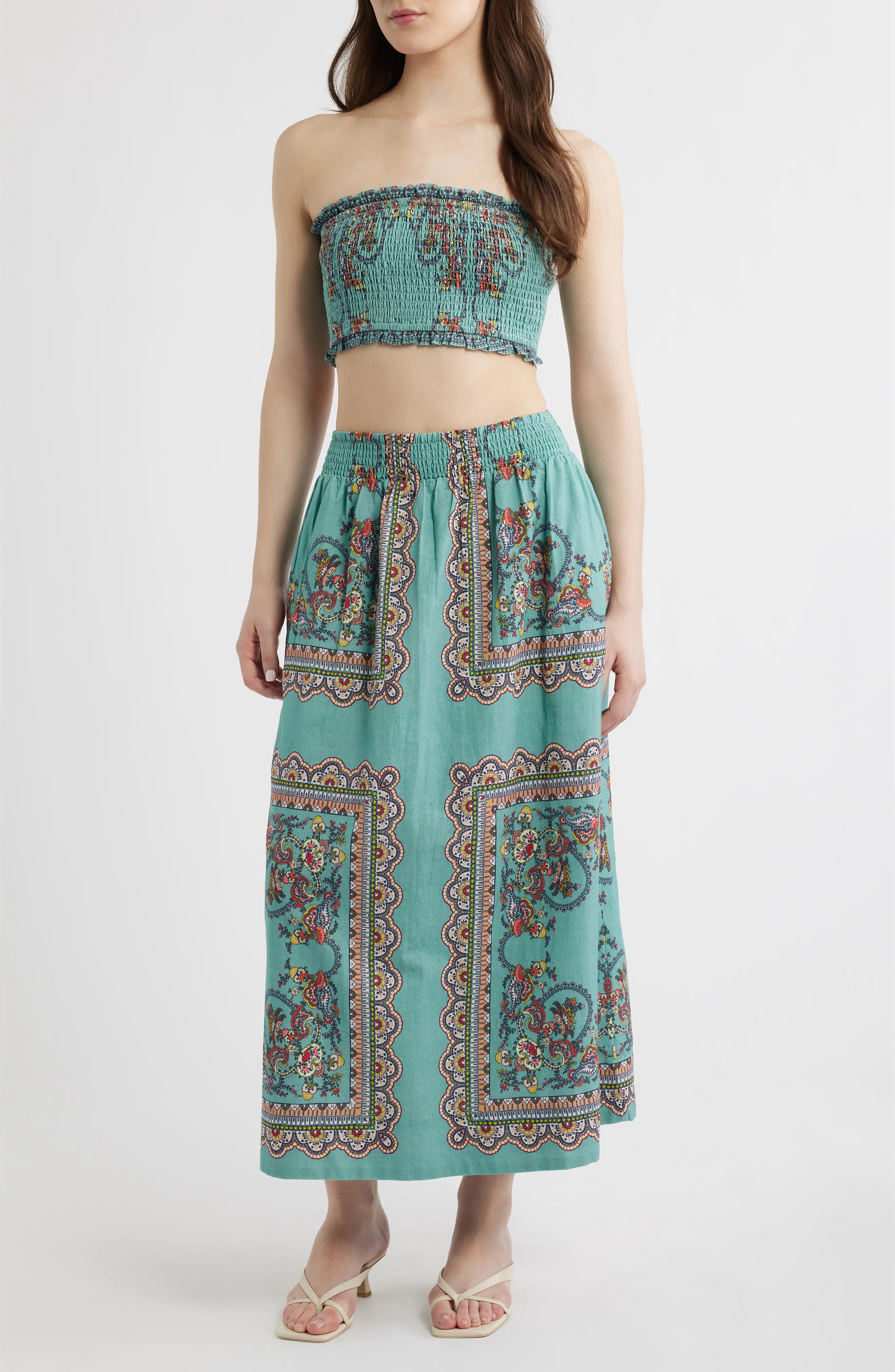 Cleobella Scarf Print Cotton & Linen Tube Top & Maxi Skirt Set (Women) | Nordstrom | Nordstrom