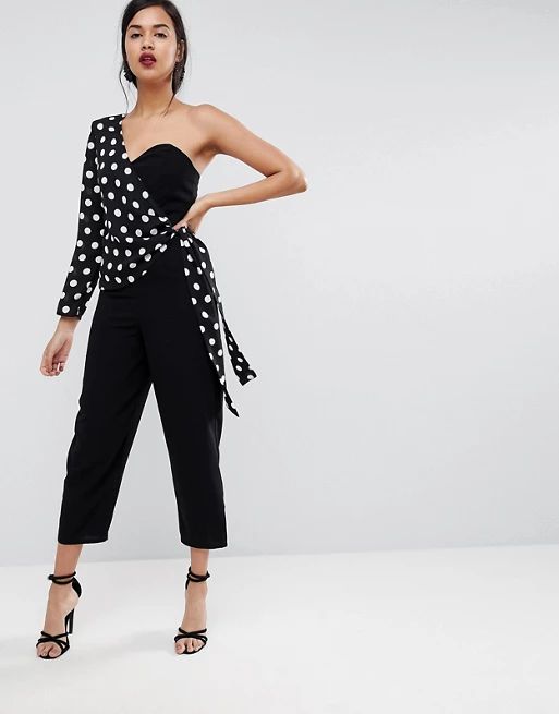 ASOS One Shoulder Jumpsuit with Spot and Print Overlay | ASOS US