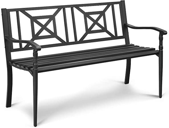 Giantex Patio Garden Bench, Heavy-Duty Park Bench w/Powder Coated Steel Frame, Elegant Loveseat w... | Amazon (US)